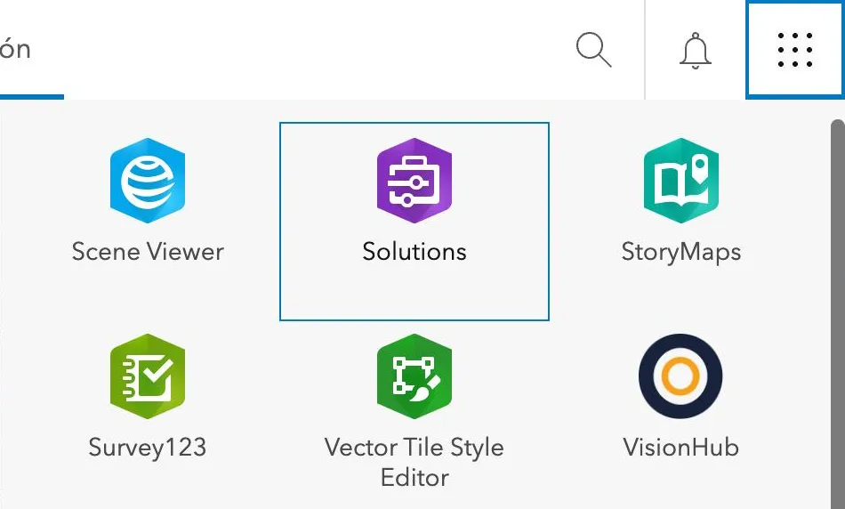 Selector de aplicaciones de ArcGIS Online con VisionHub