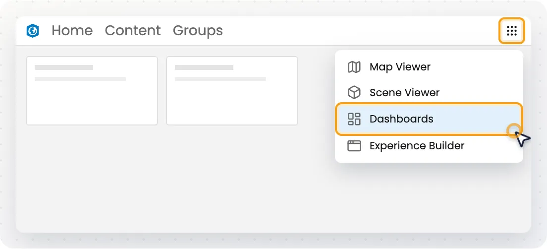 ArcGIS Online app launcher with Dashboards