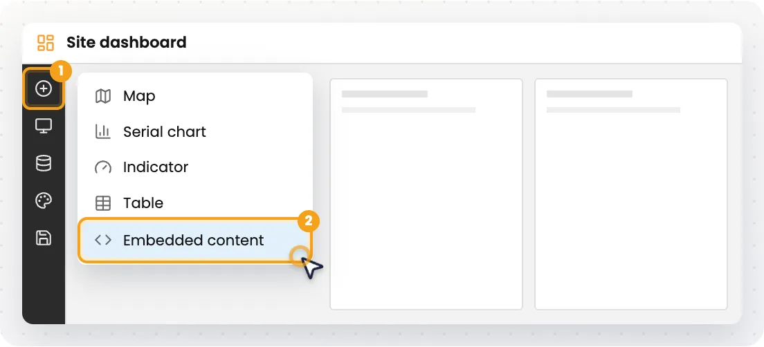 Add element menu with the Embedded content option