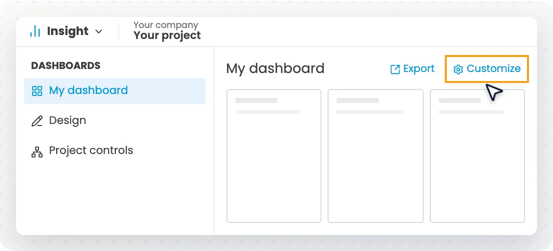 Customize button on My dashboard