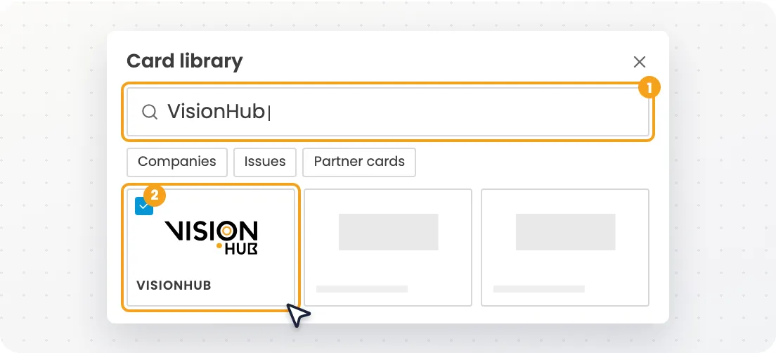 Card library with the VisionHub search and the card selected