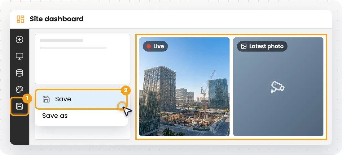 Save icon in the side toolbar with the Save option