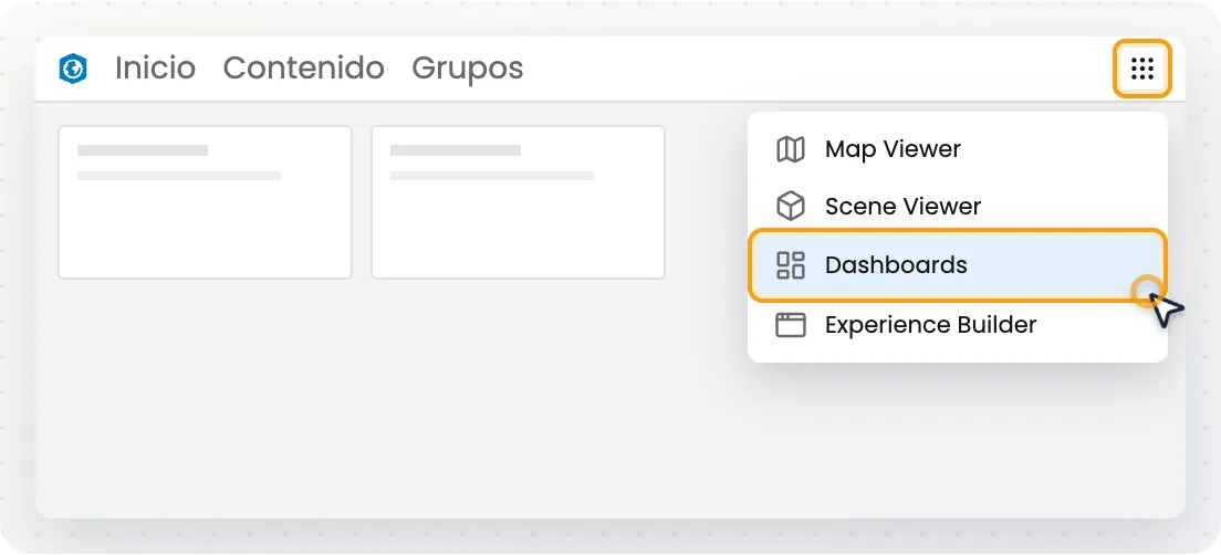 Selector de aplicaciones de ArcGIS Online con Dashboards
