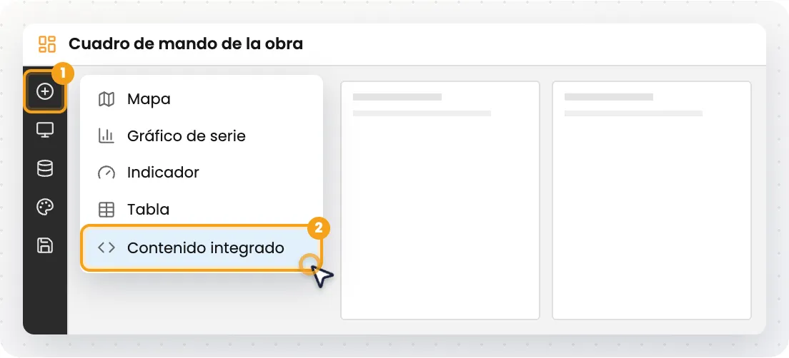 Menú Agregar elemento con la opción Contenido integrado