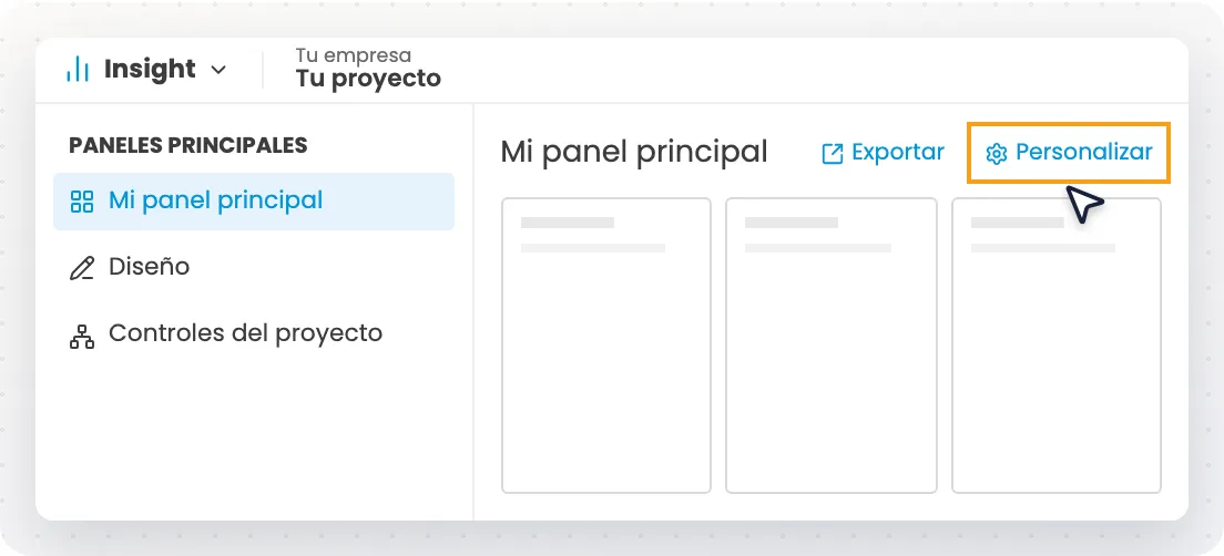 Botón Personalizar en Mi panel principal